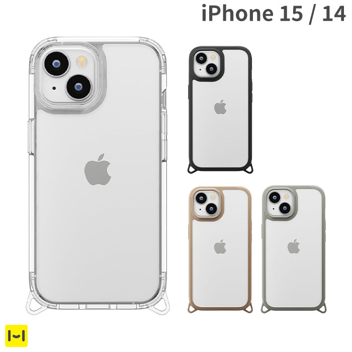 iPhone 15/14専用]Premium Style カスタマイズストラップホール クリアタフケース
