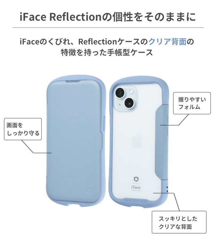 [iPhone 15/15 Pro/15 Pro Max/14/13/12/12 Pro/8/7/SE(第2/第3世代)専用]iFace Reflection ダイアリー ポリカーボネート クリアケース