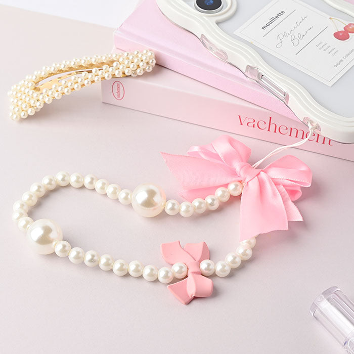 PHONEAR リボン＆パールDUOストラップ