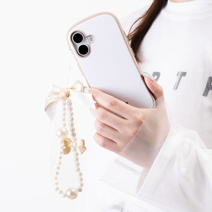 デコレーション ストラップ パール調 リボン付き PHONEAR リボン＆パールDUOストラップ