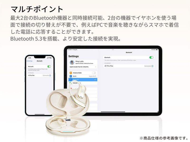 KING LUCKY Bluetooth5.3対応 オープンイヤー 完全ワイヤレスイヤホン i31pro Max