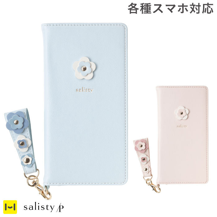 全機種対応 手帳型 スマホケース salisty フラワースタッズ マルチタイプ/Lサイズ
