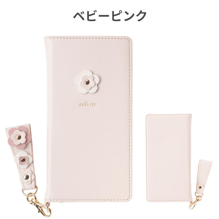 全機種対応 手帳型 スマホケース salisty フラワースタッズ マルチ
