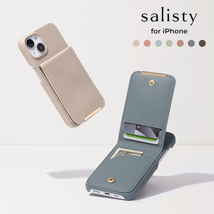 salisty キャッシュレス背面カード収納ケース slim【iPhone 15/15 Pro/14/14 Pro/13/13 Pro/8/7/SE(第2/第3世代)専用】