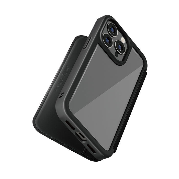 iPhone XR ブラック フリップケース付き iPhone XR 耐衝撃ケース