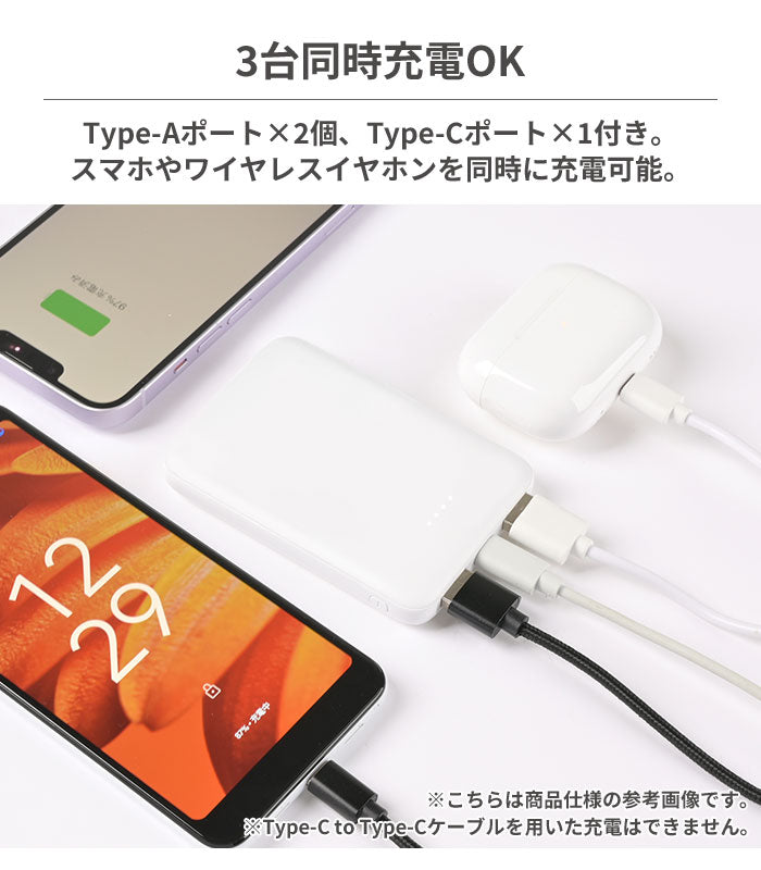 ホワイト モバイルバッテリー 2x USB Type-C 薄型コンパクトモバイルバッテリー 5000mAh Type-C入出力対応(ホワイト)